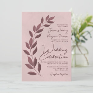 Invitation Script moderne Dusty Rose & Mauve Feuille Mariage