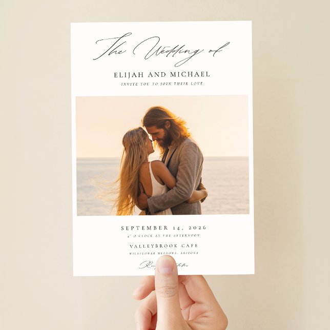 Invitation Script moderne Elegant Beach Wedding Photo (Créateur téléchargé)