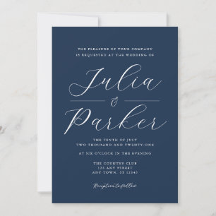 Invitation Script moderne élégant Mariage bleu marine