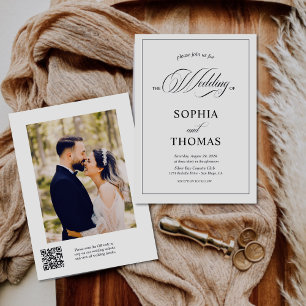 Invitation Script moderne élégant QR Code Photo Budget Mariag