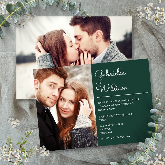 Invitation Script moderne Emerald Green 2 Mariage photo (Modern Script Emerald Green 2 Photo Wedding Invitation)