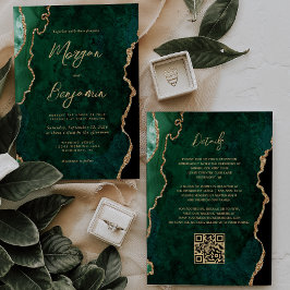 Invitation Script moderne Emerald Green Agate QR Code Mariage