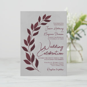 Invitation Script moderne Feuilles de Bourgogne sur Mariage g