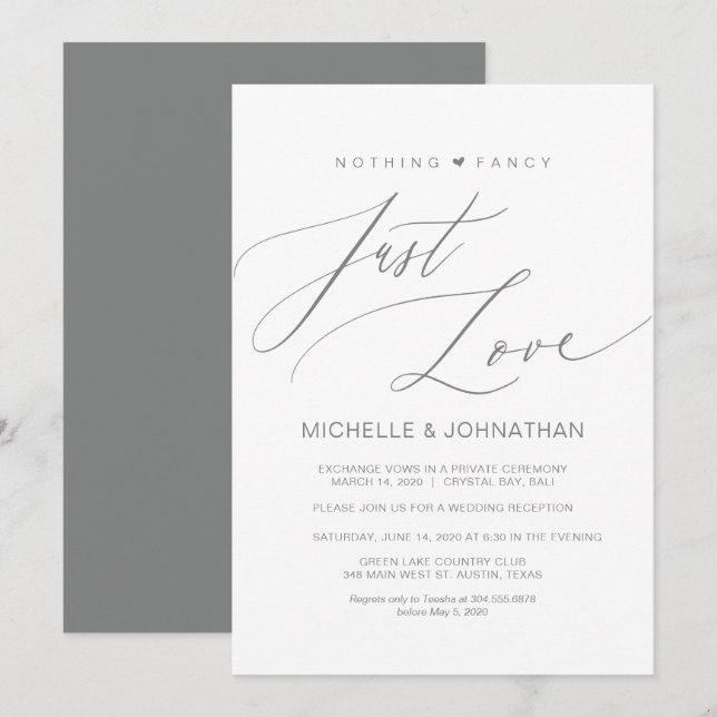 Invitation Script Moderne, Gris, Réception de Mariage en Elop (Devant / Derrière)