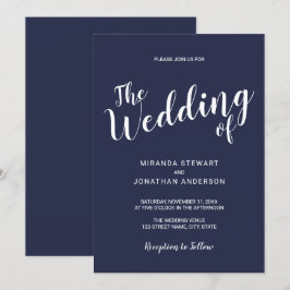 Invitation Script moderne Mariage bleu marine marine