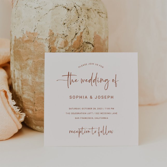 Invitation Script moderne | Mariage en terre cuite et crème (Créateur téléchargé)