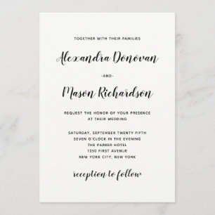 Invitation Script moderne  Mariage minimaliste noir et blanc