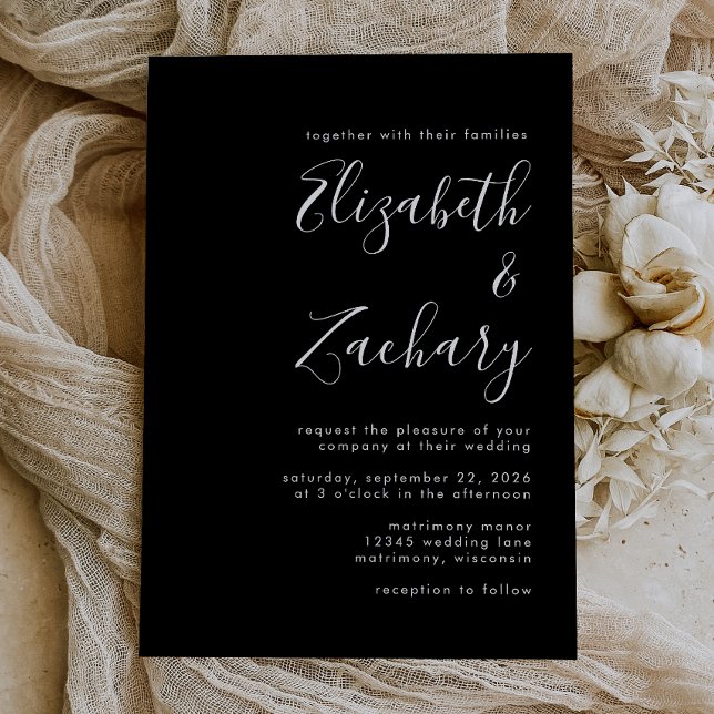 Invitation Script moderne Mariage noir et blanc (Créateur téléchargé)