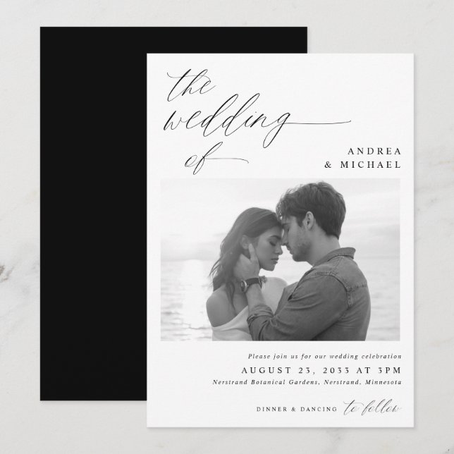 Invitation Script moderne Mariage photo romantique (Devant / Derrière)