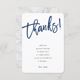 Invitation SCRIPT MODERNE merci note encre bleue marine