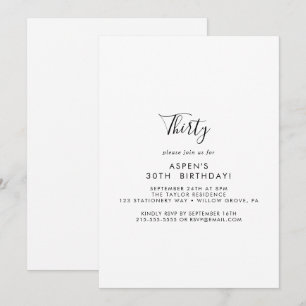 Invitation Script moderne minimaliste 30e anniversaire Invita
