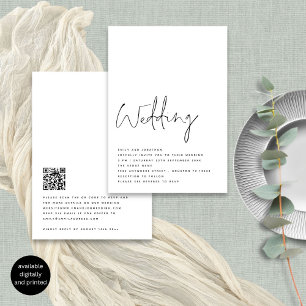 Invitation Script moderne minimaliste noir Mariage blanc