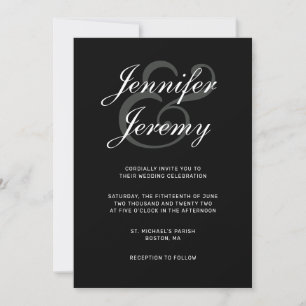 Invitation Script moderne noir élégant gris blanc tout en un