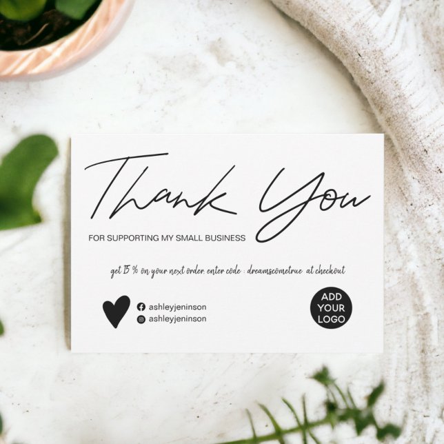 Invitation Script moderne noir et blanc ordre merci (Modern script black and white order thank you invitation)