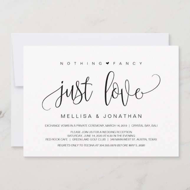 Invitation Script Moderne, Noir, Fuite de Mariage (Devant)
