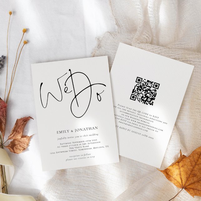 Invitation Script moderne Nous faisons QR Code Simple Mariage (Front and back view)