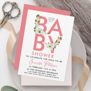 Invitation Script moderne Pastel Baby shower rose Floral