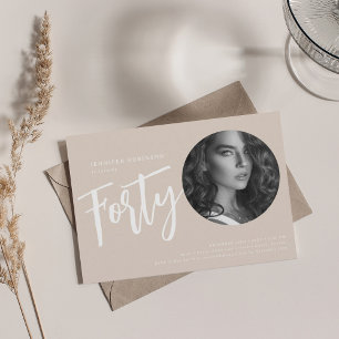 Invitation Script moderne Photo 40e anniversaire Champagne