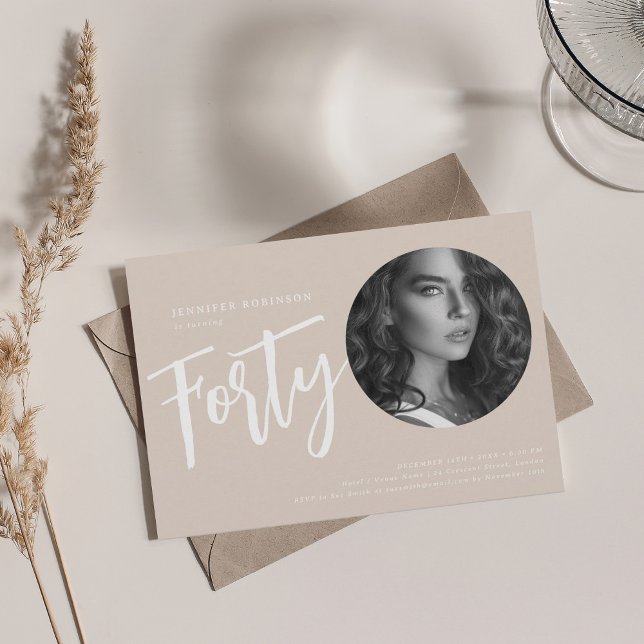 Invitation Script moderne Photo 40e anniversaire Champagne (Modern Script Photo 40th Birthday Champagne Invitation)