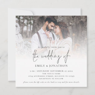 Invitation Script moderne QR Code Photo Mariage Note de Carré