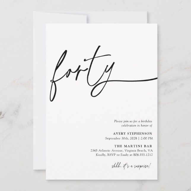Invitation Script moderne Quarantième anniversaire (Devant)