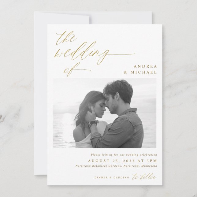 Invitation Script moderne Romantique Photo Mariage or (Devant)