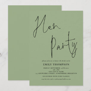 Invitation Script moderne Sage Green Hen Party