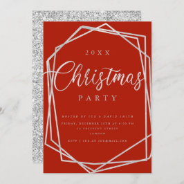 Invitation Script MODERNE Silver Red Frame Christmas Party