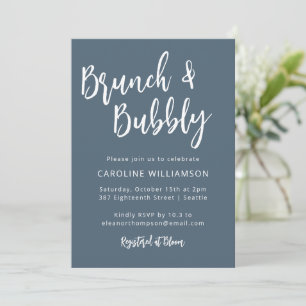 Invitation Script moderne tendance Brunch Bubbly Douche bleu