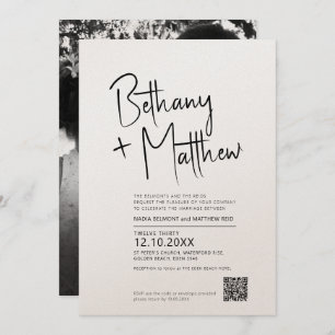 Invitation Script mono minimaliste de calligraphie mariage QR