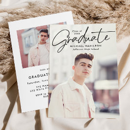 Invitation Script noir moderne 2 Photo Graduation Party