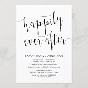 Invitation Script noir moderne modifiable, Elopement Mariage