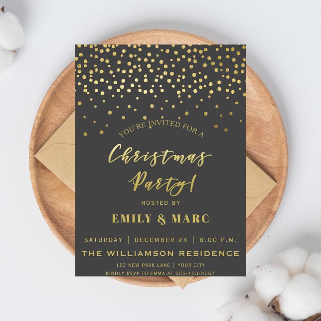Invitation Script or & Confetti | Noël (Créateur téléchargé)