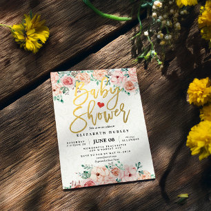 Invitation Script or et aquarelle Baby shower Floral Invitati