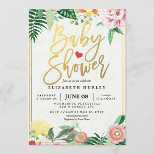 Invitation Script or et aquarelle Baby shower Floral Invitati