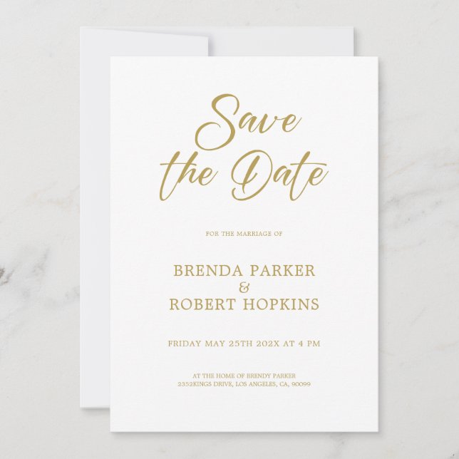 Invitation Script Or Simple Sur Mariage Blanc Enregistrer La  (Devant)