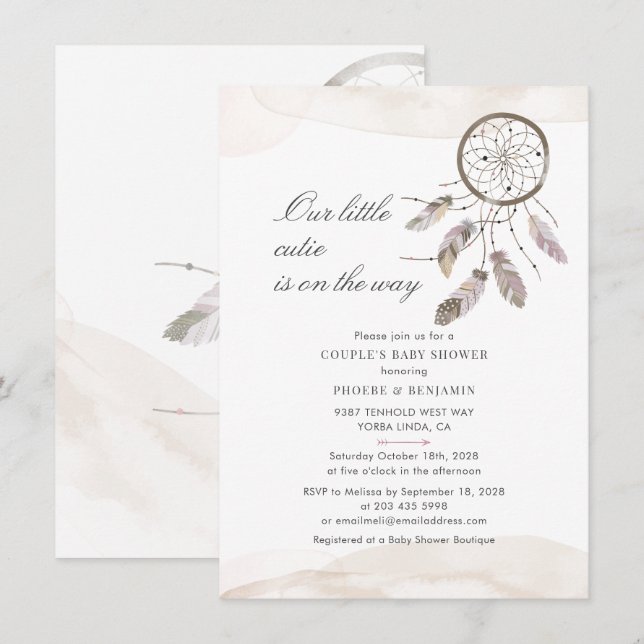 Invitation Script Pastel Couples Baby shower Dream Catcher (Devant / Derrière)