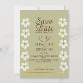 Invitation Script photo Mariage floral blanc Enregistrer la d