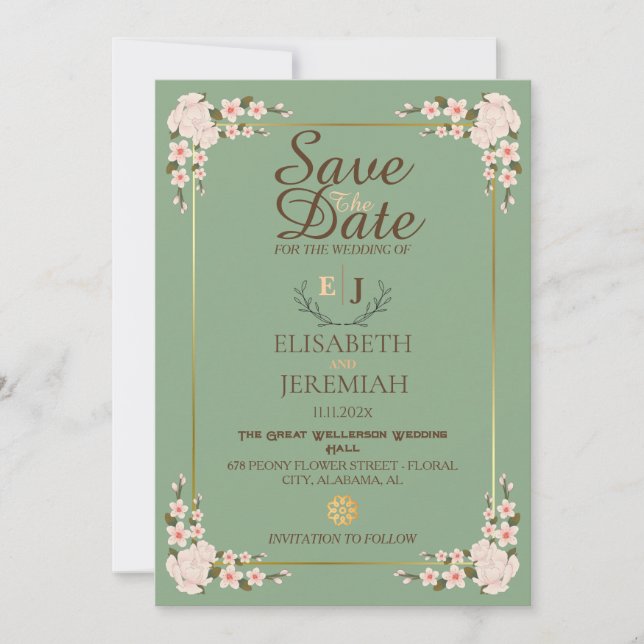 Invitation Script photo Mariage floral blanc Enregistrer la d (Devant)