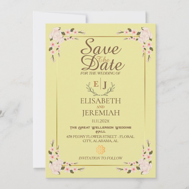 Invitation Script photo Mariage floral blanc Enregistrer la d (Devant)