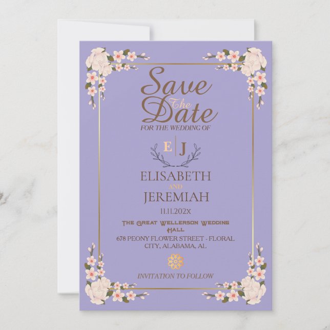 Invitation Script photo Mariage floral blanc Enregistrer la d (Devant)