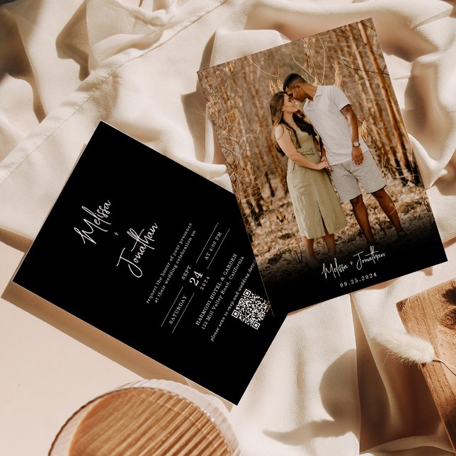 Invitation Script photo noir minimal classique Mariage de cod (Créateur téléchargé)