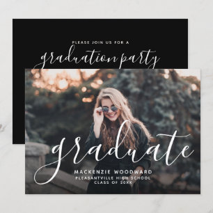 Invitation Script photo personnalisé Black Graduation Party