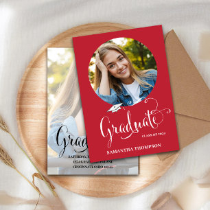 Invitation Script Red Graduation Party Photo personnalisée