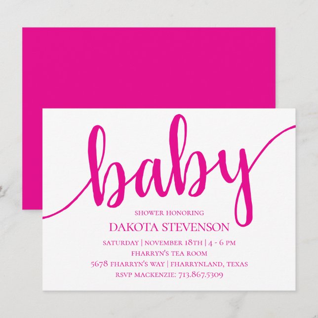 Invitation Script rose chaud simple | Baby shower florissant (Devant / Derrière)