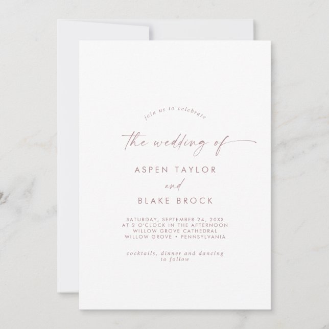 Invitation Script Rose Or Moderne Le Mariage de (Devant)