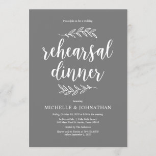 Invitation Script Rustique, Gris, Dîner de répétition Mariage