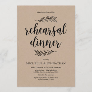 Invitation Script rustique, kraft rustique, Dîner de répétiti