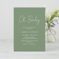 Invitation Script Rustique Sage Vert Simple Baby shower moder