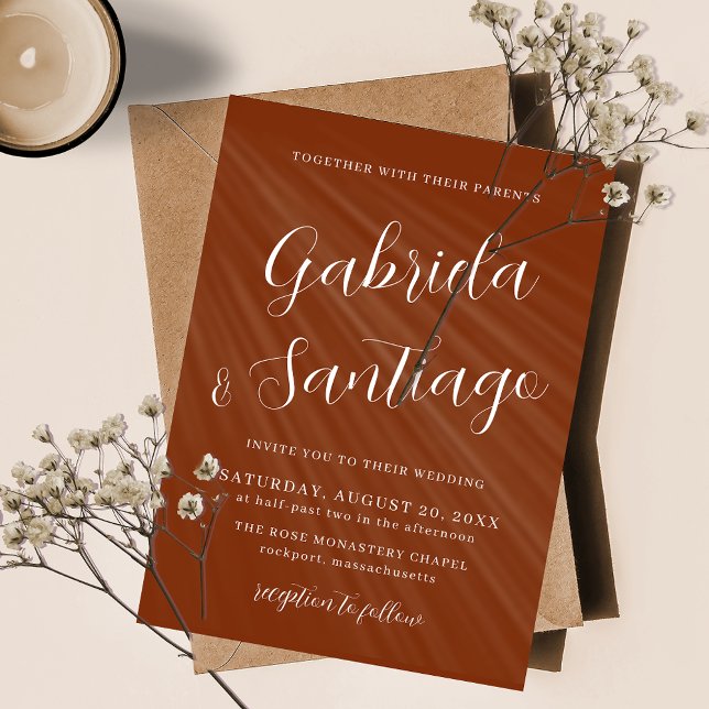 Invitation Script simple Burange Orange et Mariage blanc (Créateur téléchargé)